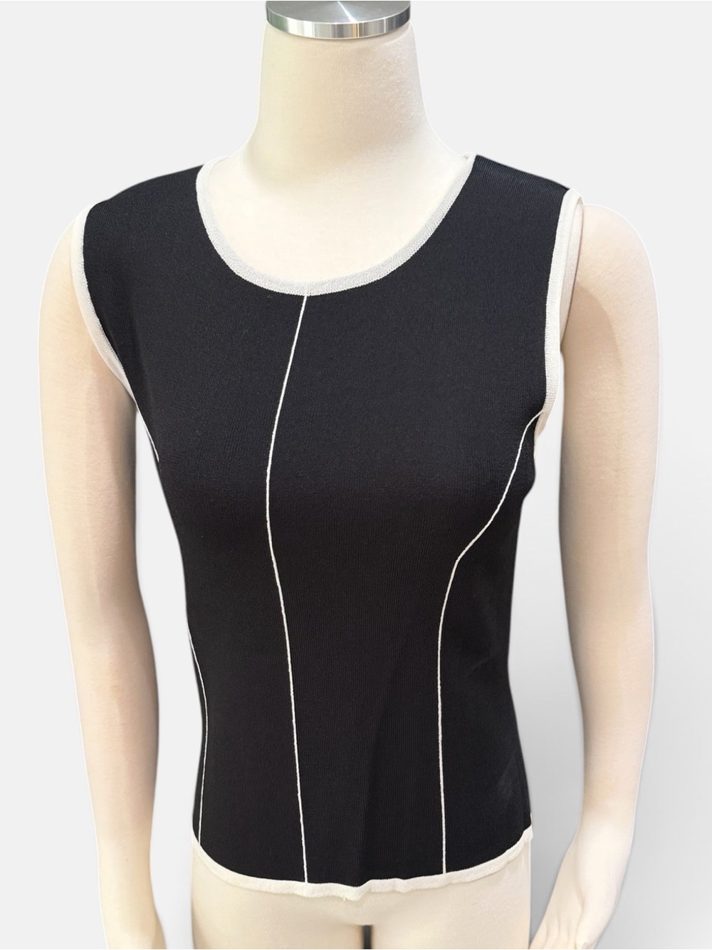 Finity Black Knit Top with White Trim